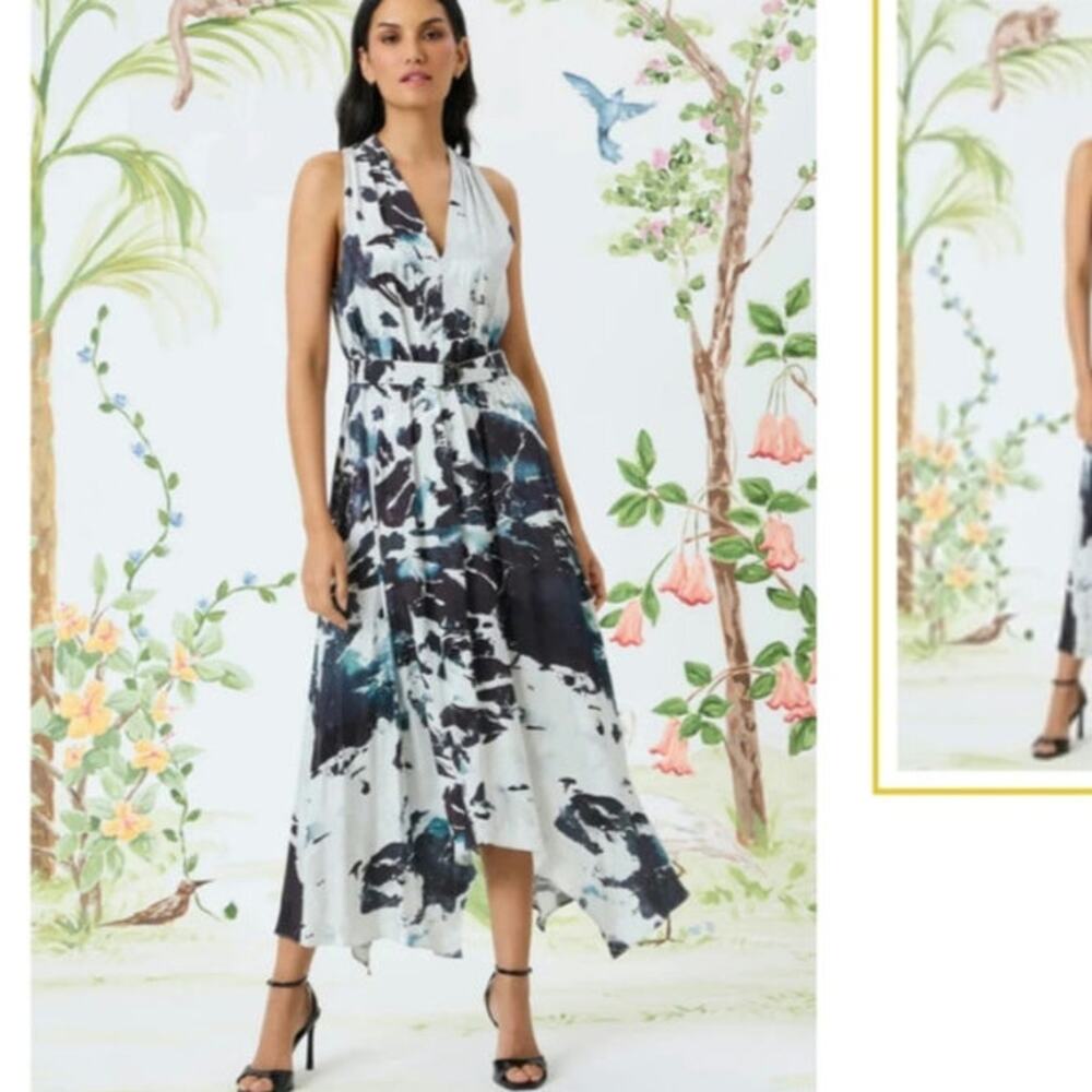 Maggy London "Elise" Blk & Silver Tulip Fields Hem Midi Dress – Size 18W (NWT)